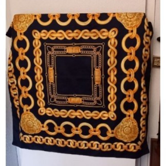 foulard carré motif noir et or