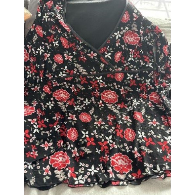 Tunique Edmee noir et fleurs rouges taille 42/44