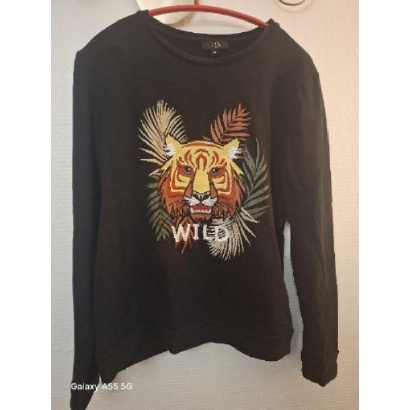 Pull 1.2.3 Noir et Design Tigre Taille M 