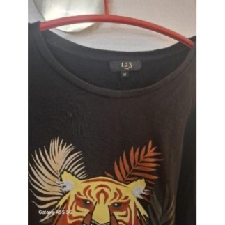 Pull 1.2.3 Noir et Design Tigre Taille M 