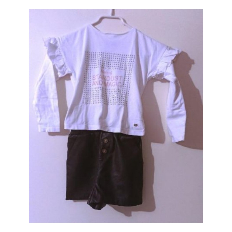 ENSEMBLE FILLE SHORT SIMILI CUIR ET TOP 