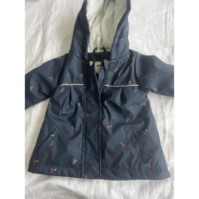 Parka, imperméable bleu marine, avec motif cerise, 6 mois orchestra