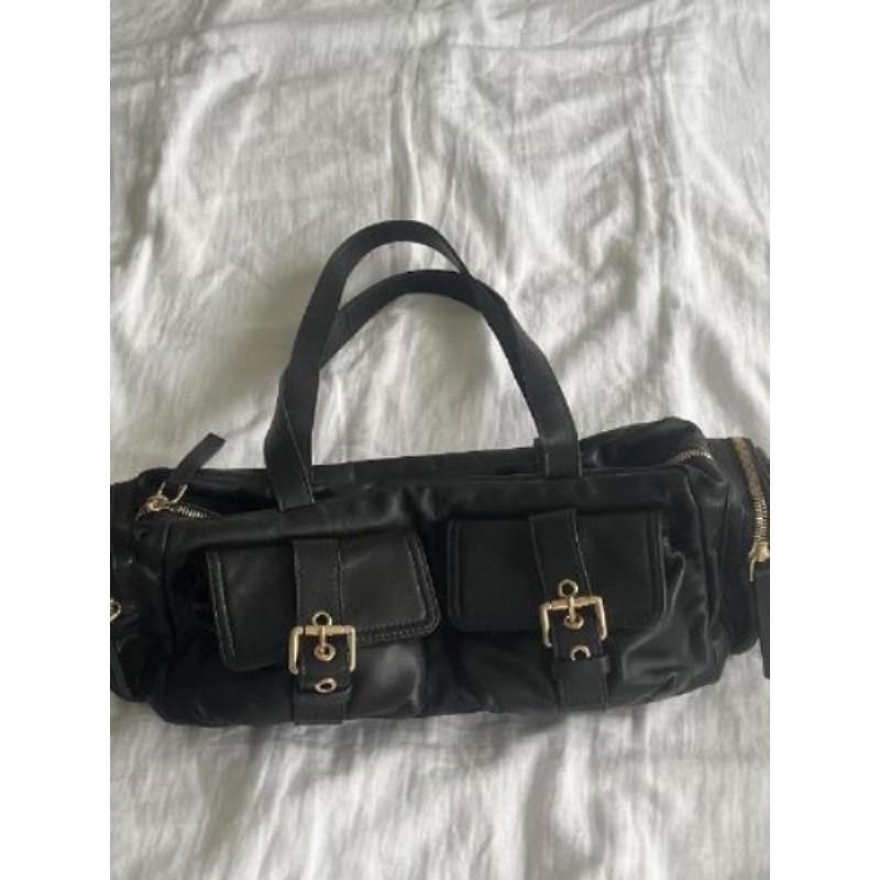 Sac en cuir véritable Mango noir avec fermetures dorées 
