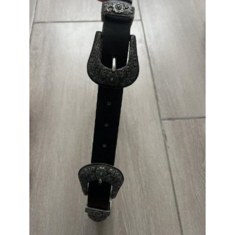 Ceinture stradivarius noir taille haute avec grosse argent  boucle et perles turquoises taille 36 