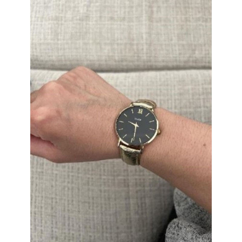 Montre femme Cluse cadran noir bracelet doré 