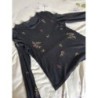 TEE shirt noir T2 brodé fleurs 