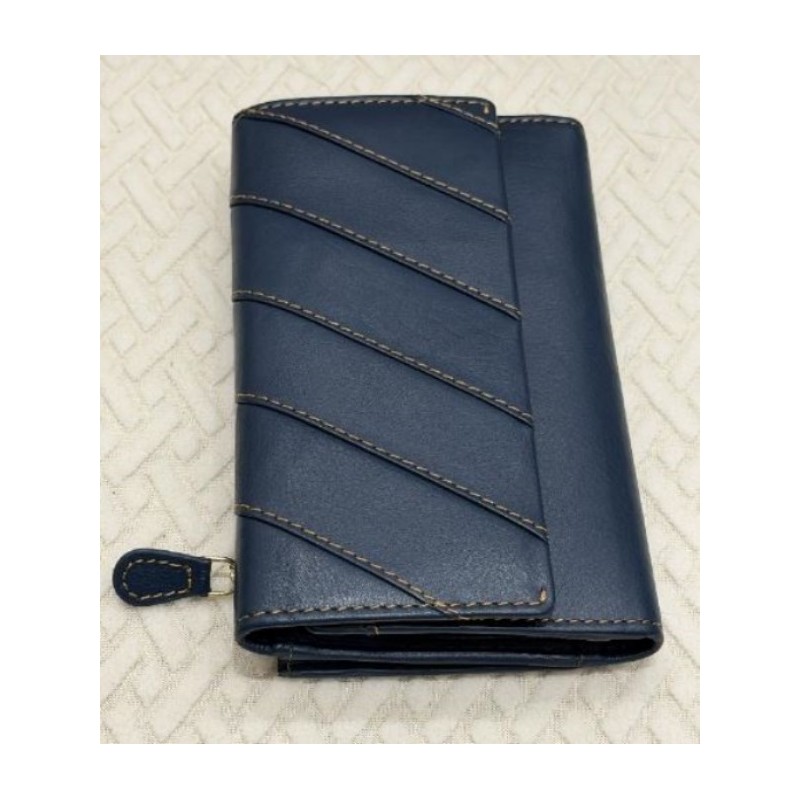 Portefeuille avec porte monnaire et porte carte en cuir bleu