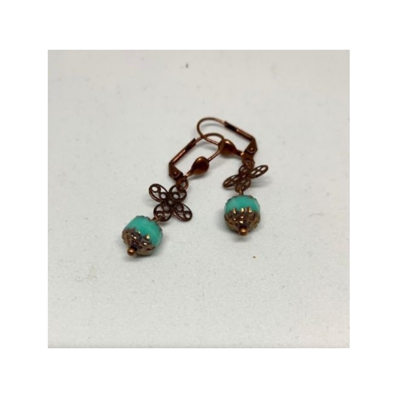 Boucles d'oreilles sans nickel et perle en verre  turquoise