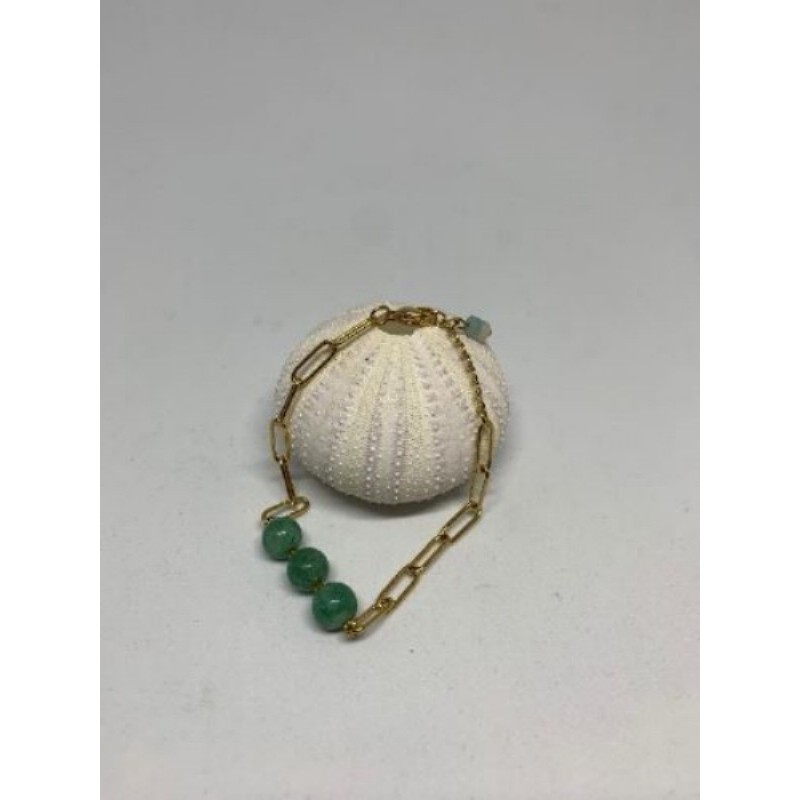 Bracelet doré sans nickel et perles en aventurine