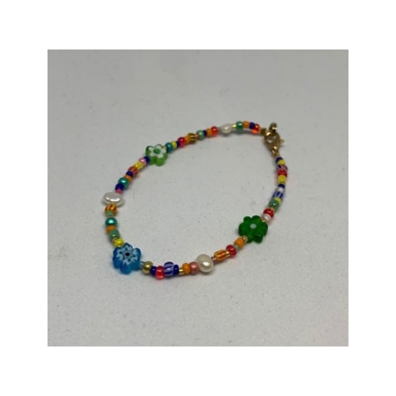 Bracelet multicolore fleurs et perels d'eau douce 