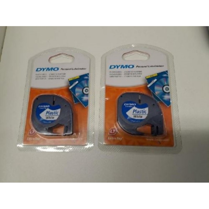 2 Cassettes Neuves Ruban 12 mm Marque Dymo Letratag Noir Sur Fond Blanc
