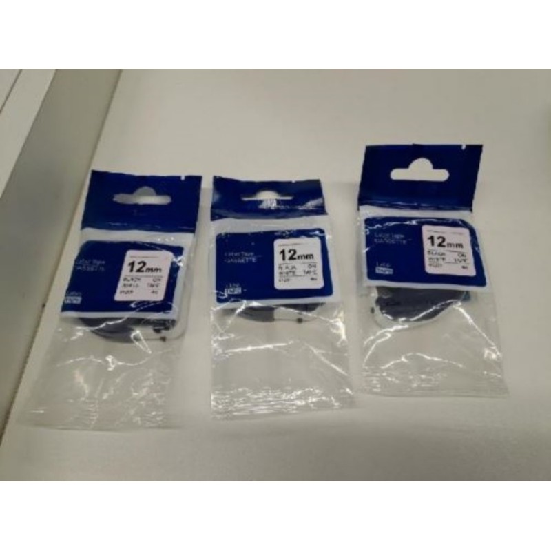 3 Cassettes Neuves Ruban 12 mm pour Dymo Letratag Noir Sur Fond Blanc