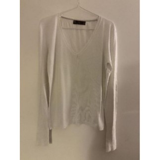 Pull femme col V blanc -...