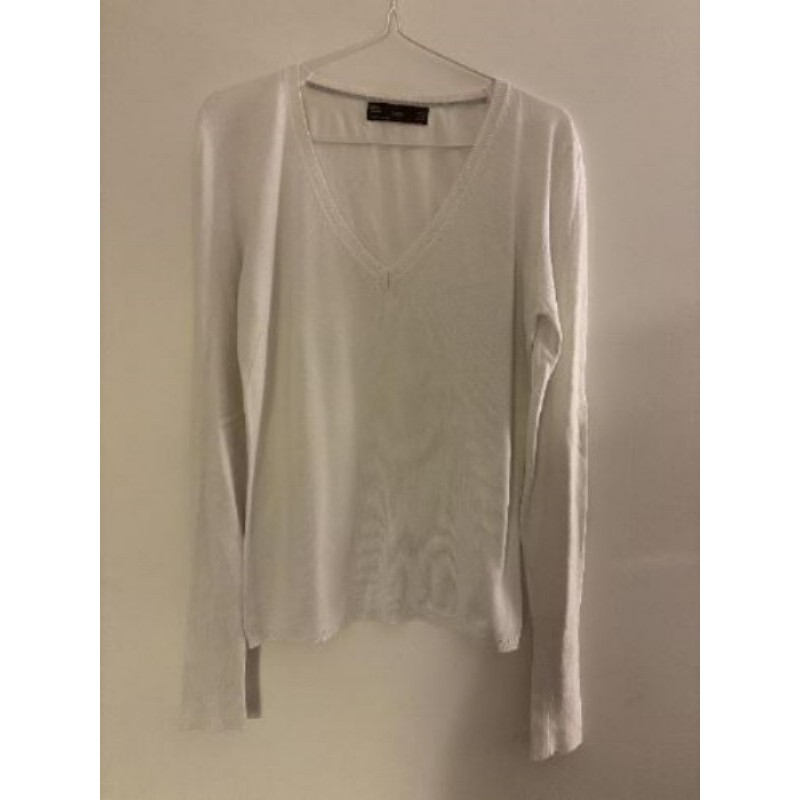 Pull femme col V blanc - ZARA - Taille M