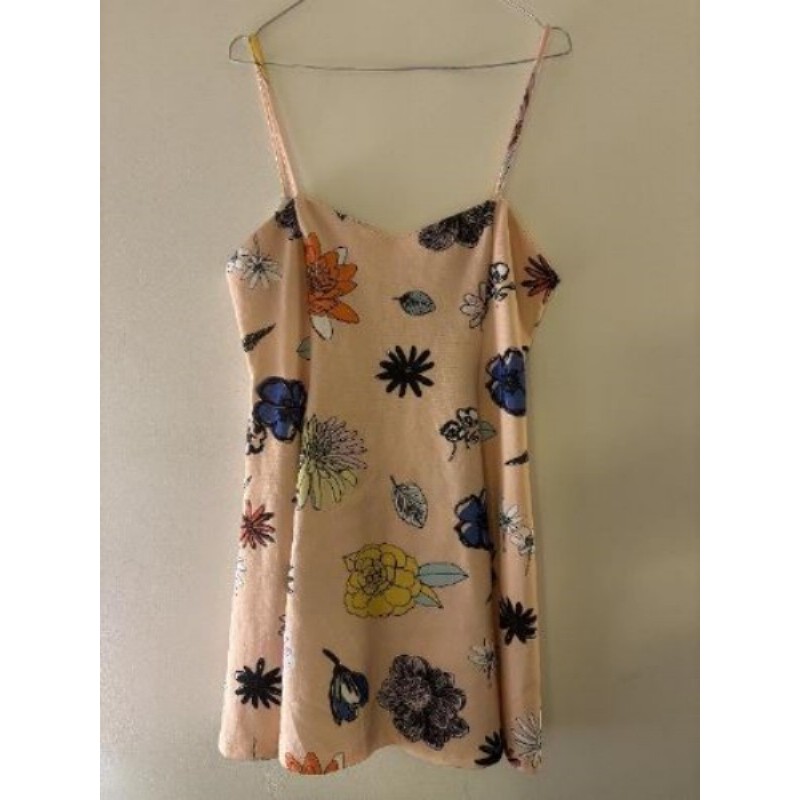 Robe à bretelles - Saumon à fleurs - ZARA - Taille L