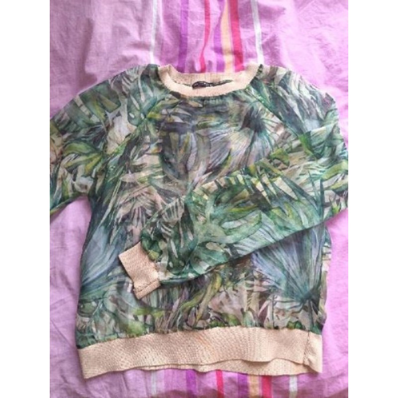 Haut Zara tissu fluide vert Taille S 