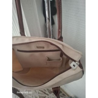 Sac Le Tanneur avec grand fermoir,en cuir et tissu imperméable 