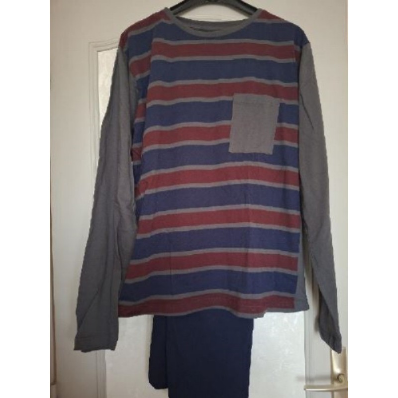 PYJAMA BLEU MARINE/BORDEAU  "TISSAIA"TAILLE XL