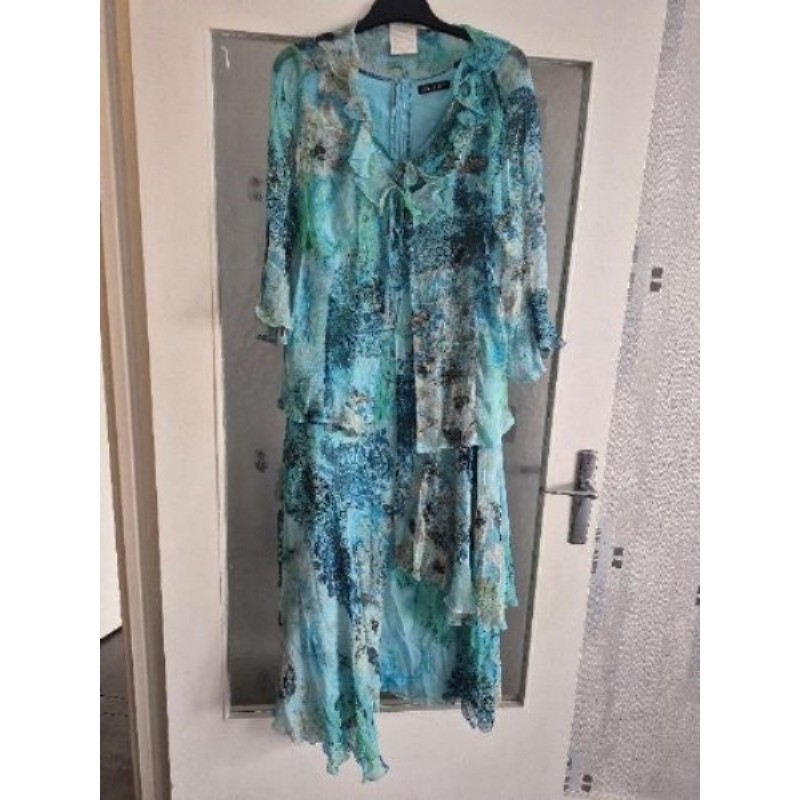Robe et chemisier bleu turquoise à motif floral taille 42
