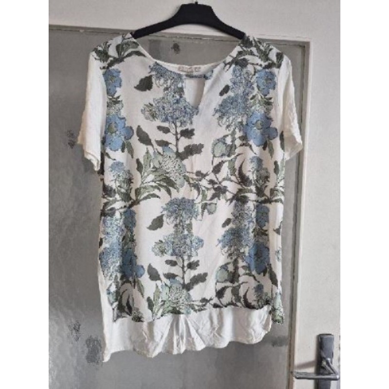 Tunique blanche imprimé floral bleu taille XL