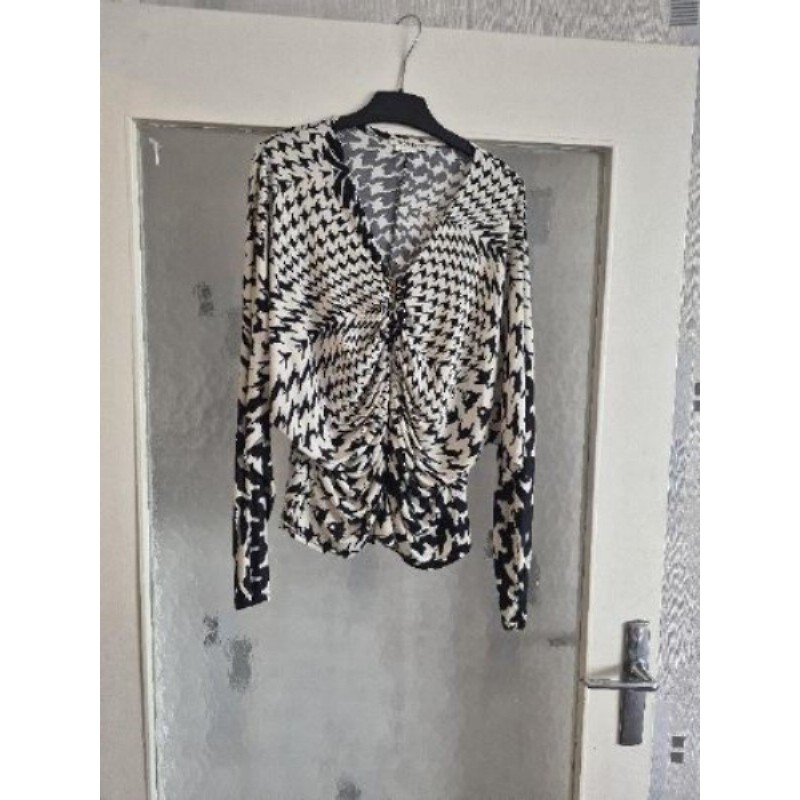 Tunique imprimé kaléidoscopique noir et blanc avec fermeture éclair taille 42 