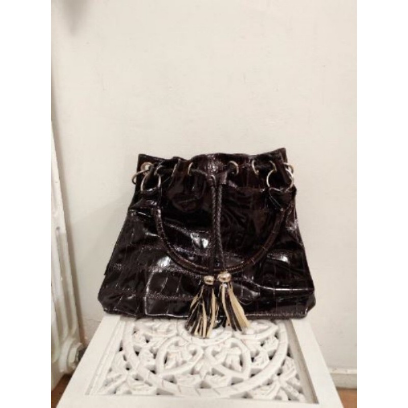 Sac à main bourse simili cuir bordeaux/marron  