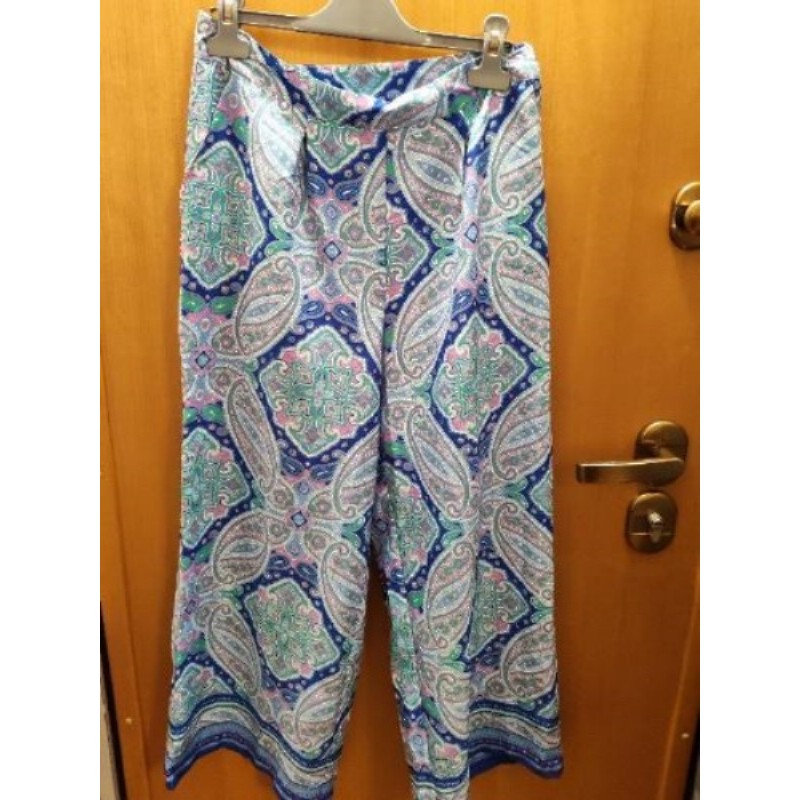 Pantalon Fluide 3/4 motif bleu/rose Mosquitos  38 