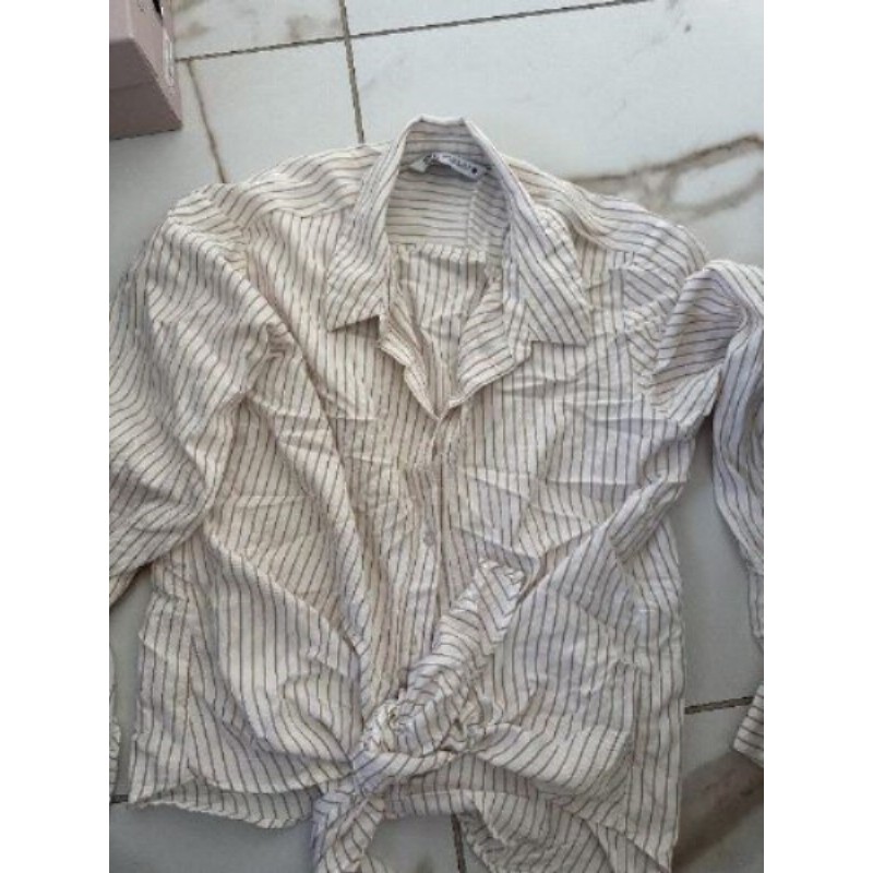 Chemisier femme, Zara, taille S blanc, rayé et beige