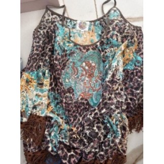 Tunique à frange, marron et...