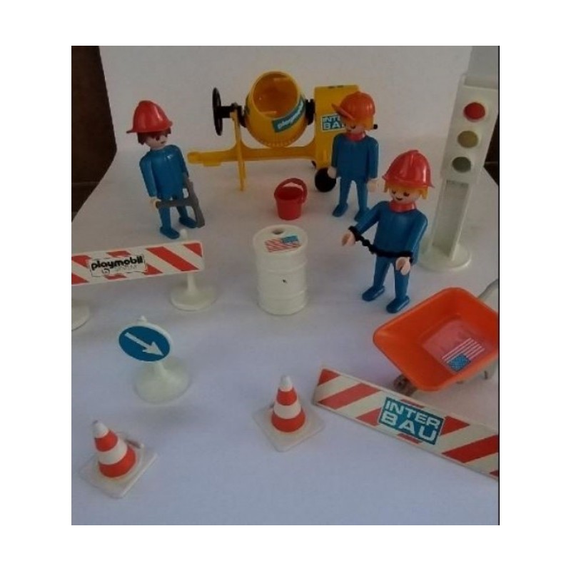 Lot Playmobil ancien années 80 chantier (1 lot de 13 pièces) 