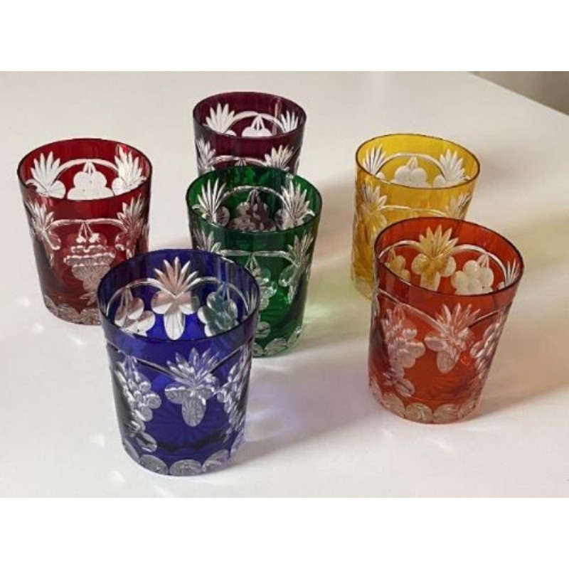 Lot de 6 verres à eau en cristal de couleur 