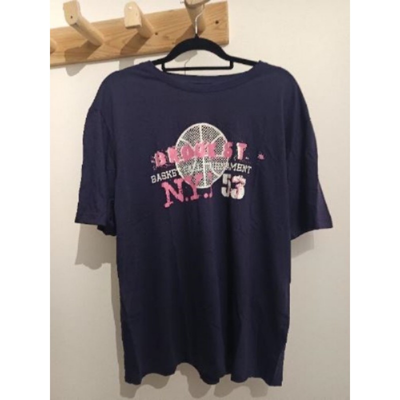 Tee-shirt bleu deco rose L