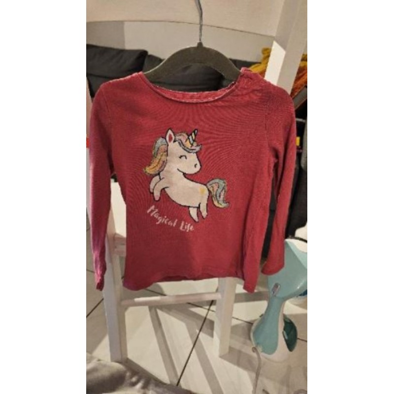 T-Shirt rose licorne manches longues 3 ans