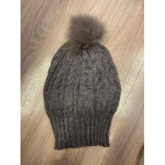 Bonnet marron gris pompon