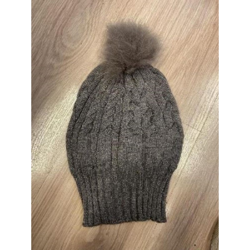 Bonnet marron gris pompon
