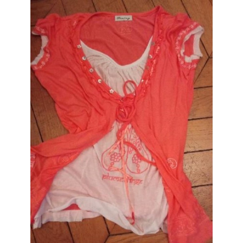 Haut rose et blanc taille 1 plume d'ange