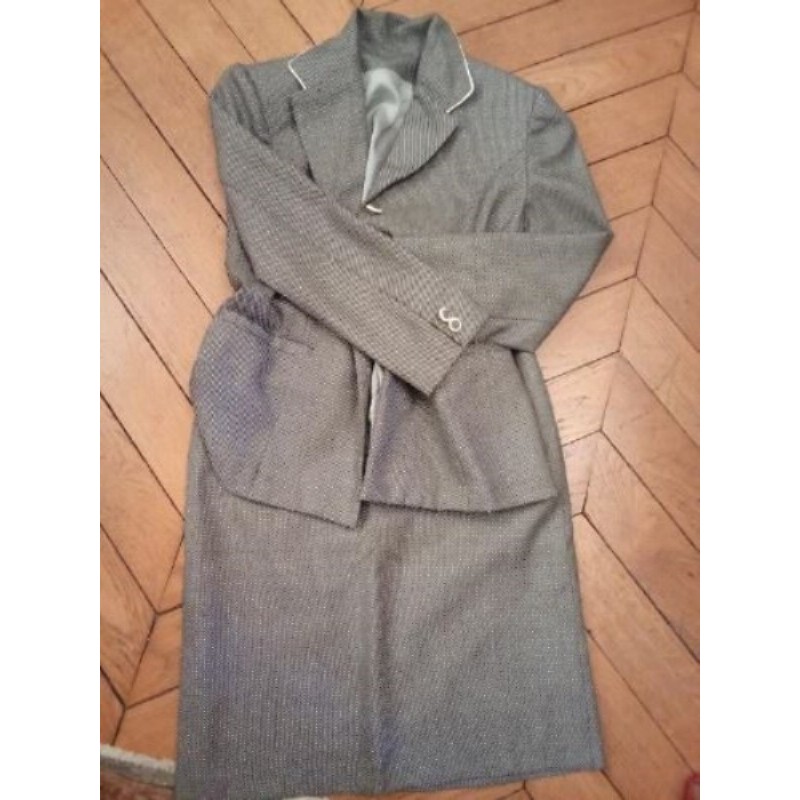 Ensemble veste + jupe taille 36 gris pied de poule