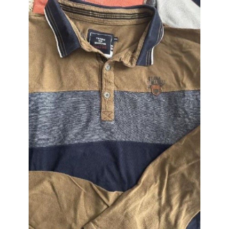 Polo terre de marins T XXL bleu et chamois manches longues 