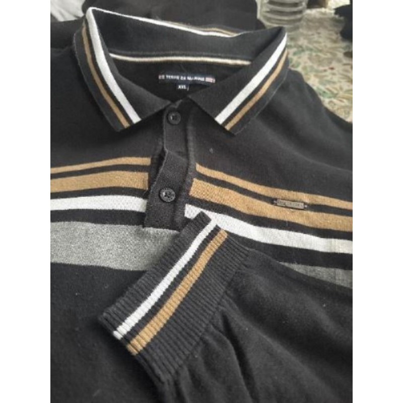 Polo terre de marins XXL noir et chamois coton