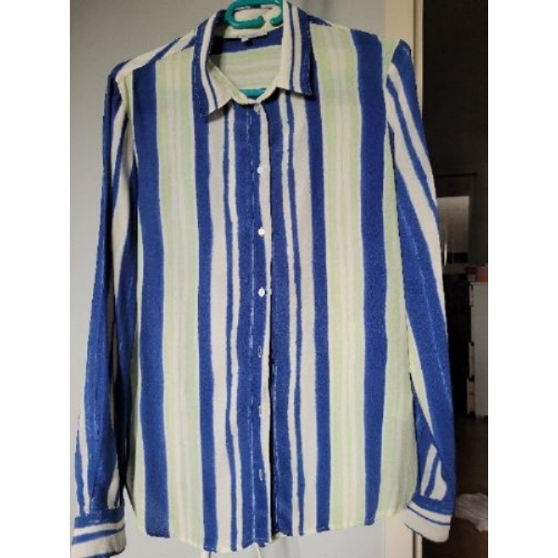 Blouse col chemise rayures bleue/vert pâle marque SUD Express taille M