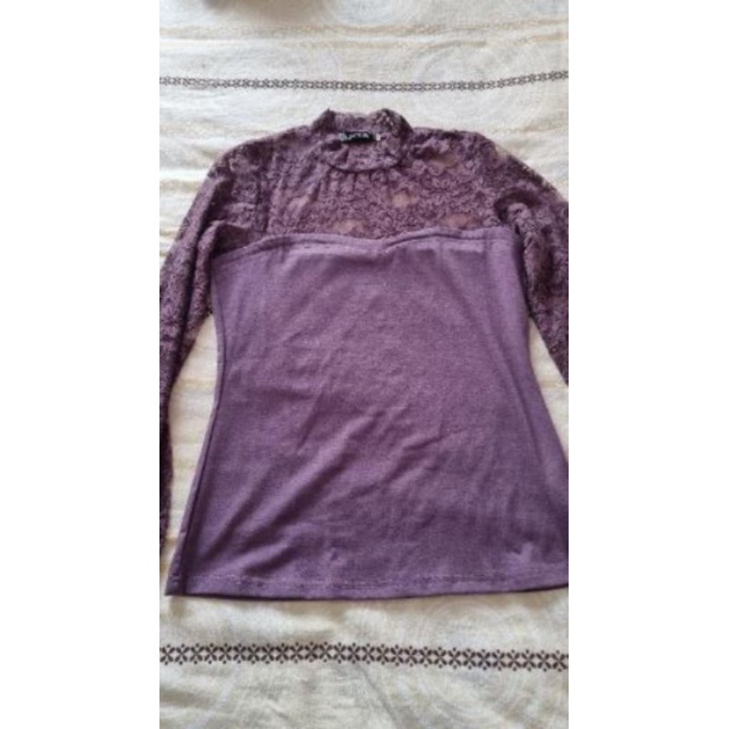 Tee shirt dentelle prune T M