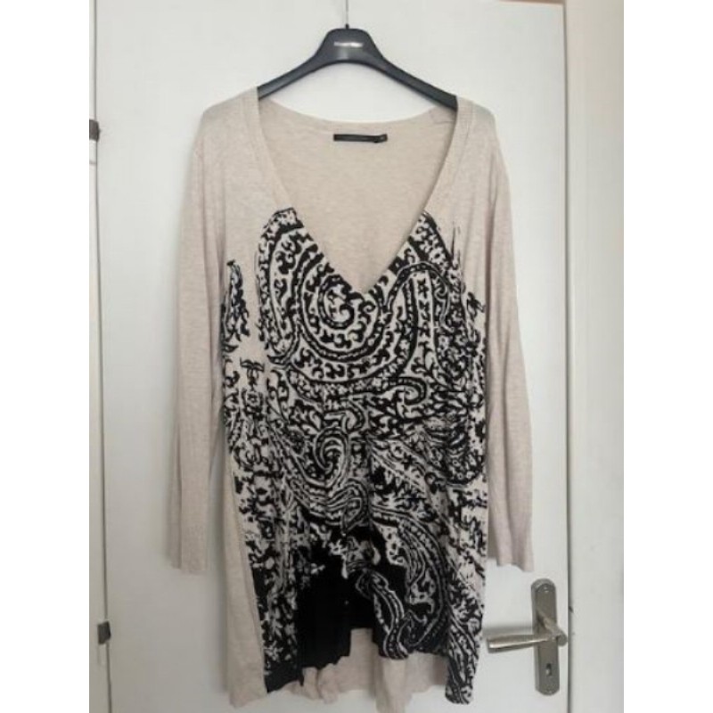 Pull tunique T XXL Lauraine Vidal beige et noir