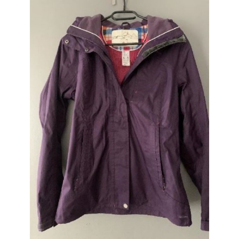Coupe vent imperméable violet capuche avec carreaux multicolore Quechua taille S