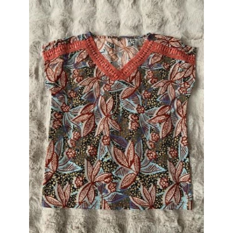 Blouse femme sans manches multicolor deco feuilles taille 1