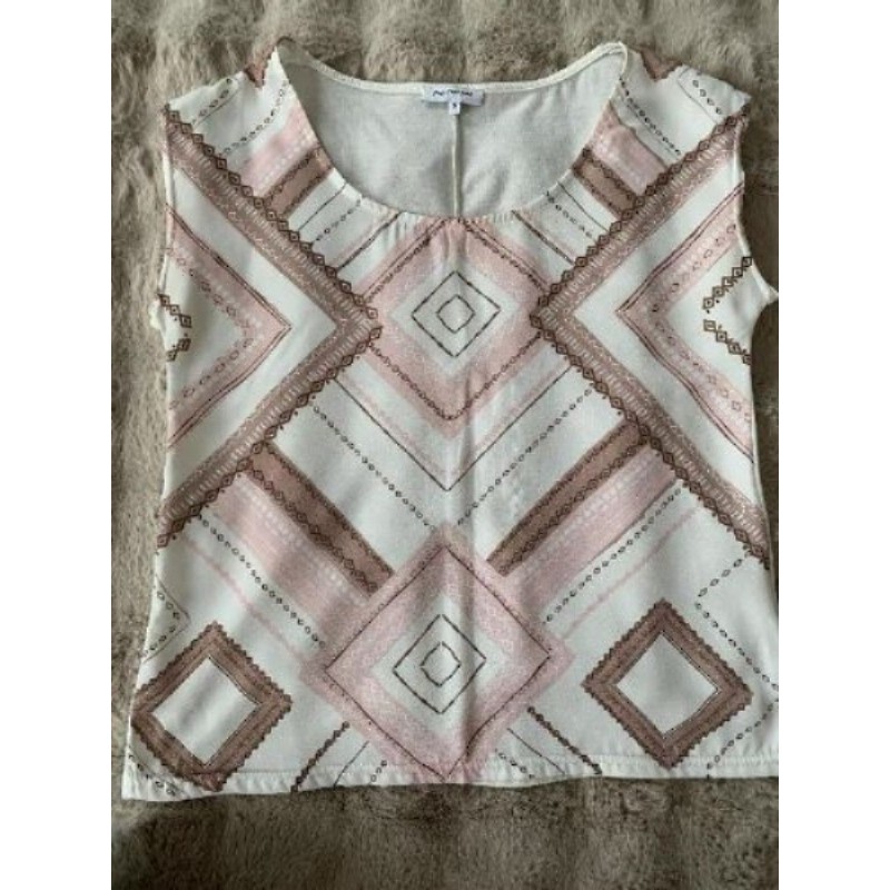 Blouses manches courtes femme motifs géométriques beige rose marron Naf Naf taille S