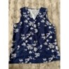 Blouse sans manches femme bleu marine fleurs blanche taille S