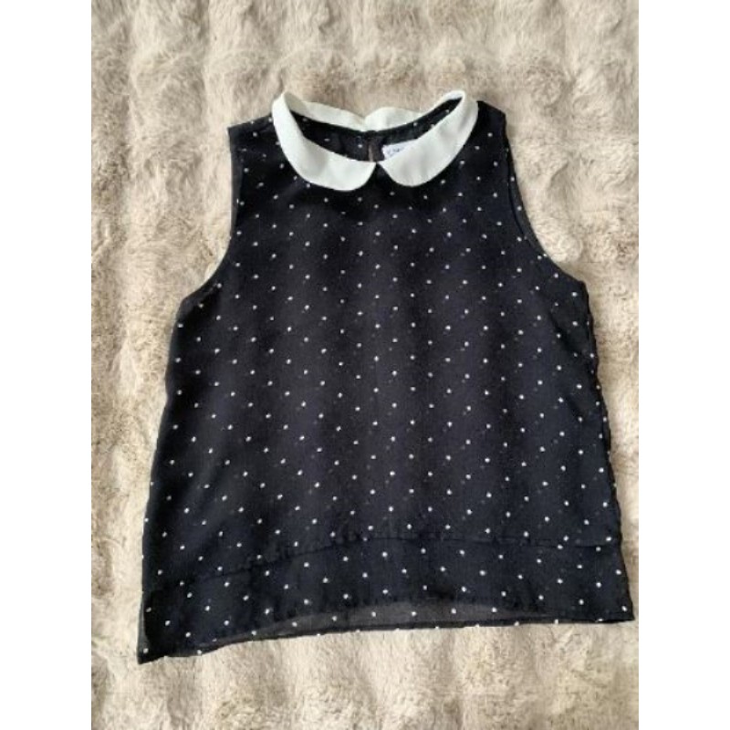 Blouse sans manches col claudine noir avec pois blancs Pull & Bear  taille M
