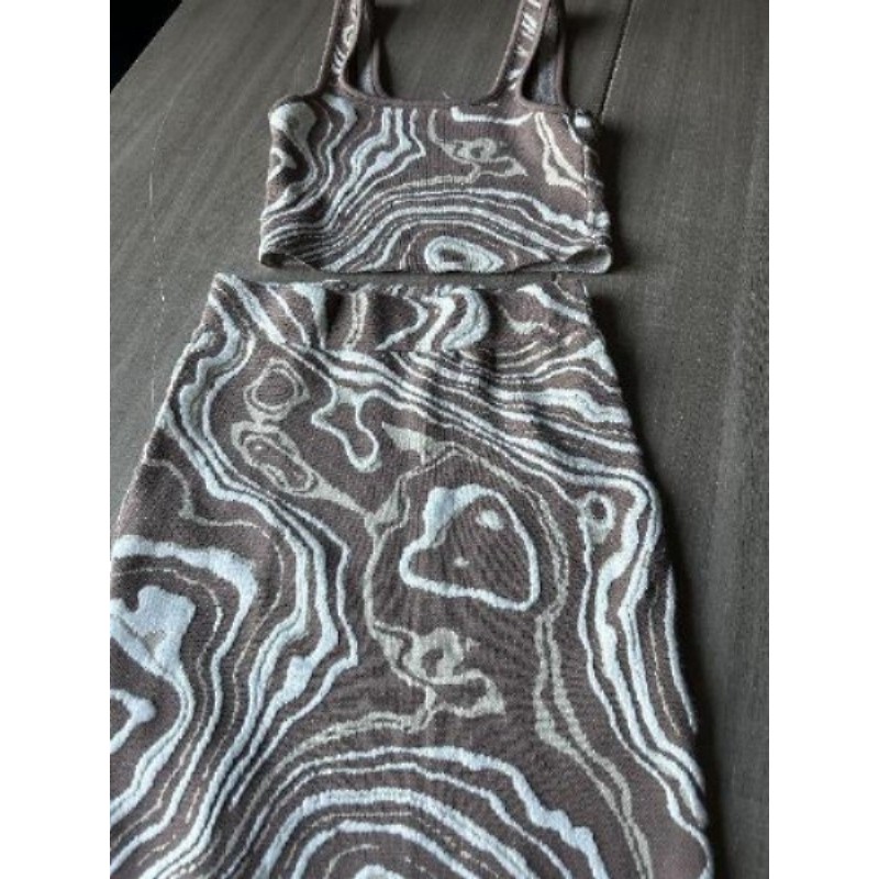 Ensemble haut et jupe blanc et marron pimkiie xs