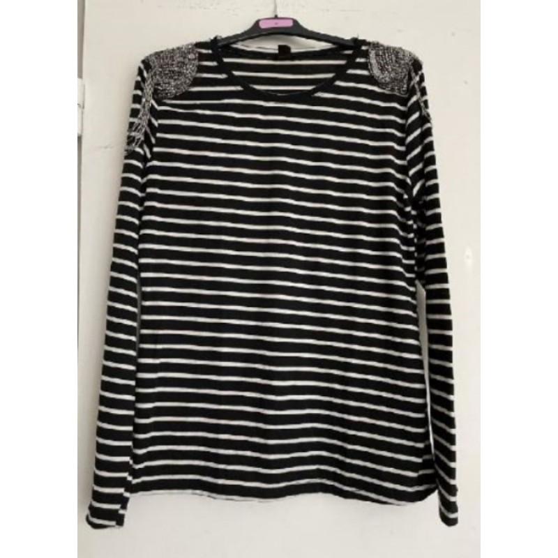 Haut rayé à épaulettes avec perles Taille L