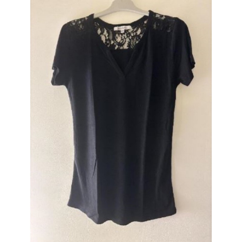 Tee shirt femme noir avec dentelle - Taille 30-40